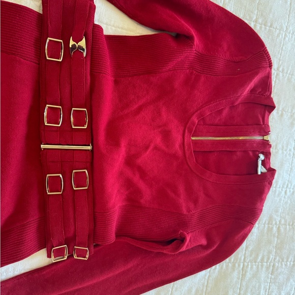 Cache Red Long Sleeve Dress with Gold Buckles XS - Picture 4 of 6